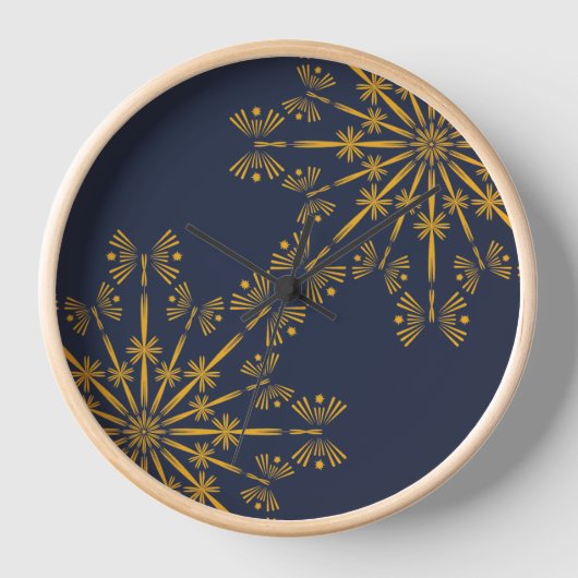 Retro Mandala Midnight Wood Framed Clock (Voorkant)