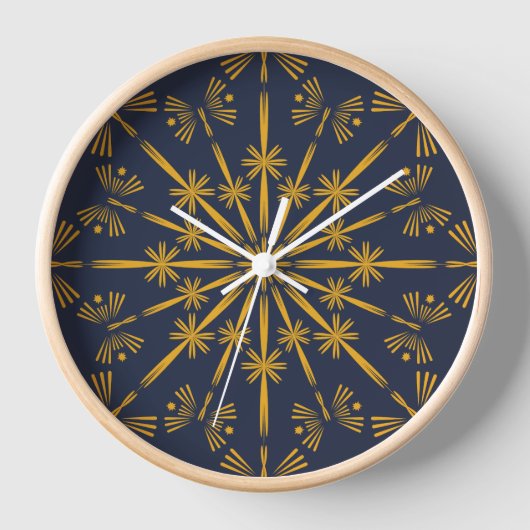 Retro Mandala Midnight Wood Framed Clock (Voorkant)