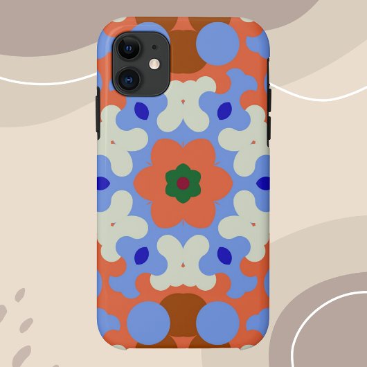 Retro Mandala Oranje blauw en geel Case-Mate iPhone Case