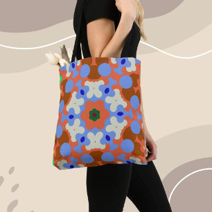 Retro Mandala Oranje blauw en geel Tote Bag