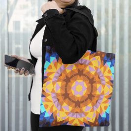 Retro Mandala Oranje blauw en geel Tote Bag