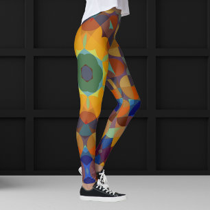 Retro Mandala Oranje blauw en groen Leggings