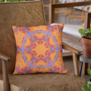 Retro Mandala Oranje en blauw Kussen