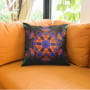 Retro Mandala Oranje en blauw Kussen