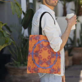 Retro Mandala Oranje en blauw Tote Bag