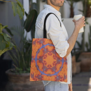 Retro Mandala Oranje en blauw Tote Bag