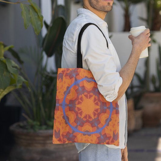 Retro Mandala Oranje en blauw Tote Bag