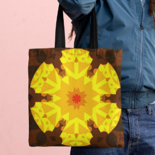 Retro Mandala Oranje en geel Tote Bag
