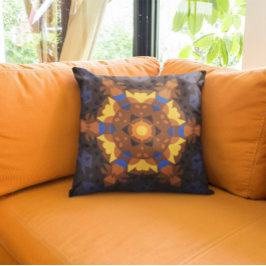 Retro Mandala Oranje Geel en Blauw Kussen