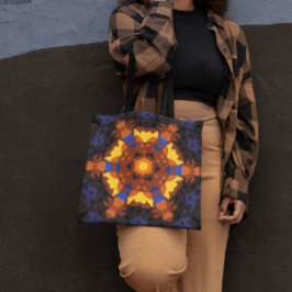 Retro Mandala Oranje Geel en Blauw Tote Bag