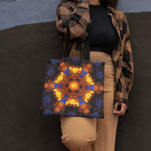 Retro Mandala Oranje Geel en Blauw Tote Bag