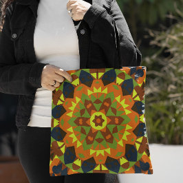 Retro Mandala Oranje Geel en Blauw Tote Bag