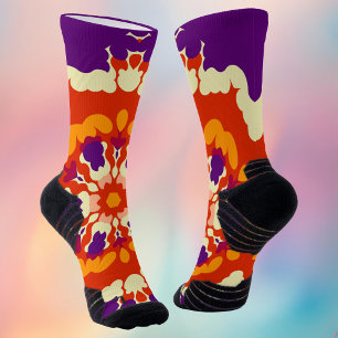 Retro Mandala Paars Rood en Oranje Sokken