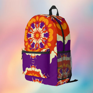 Retro Mandala Paarse rood en Sinaasappel Bedrukte Rugzak