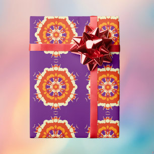 Retro Mandala Paarse rood en Sinaasappel Cadeaupapier