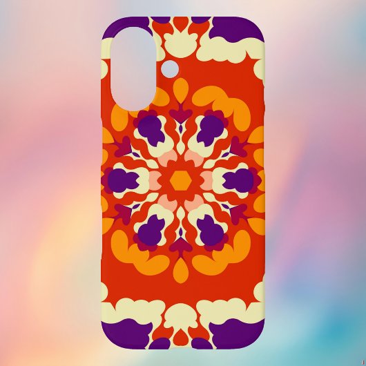 Retro Mandala Paarse rood en Sinaasappel Case-Mate iPhone Case