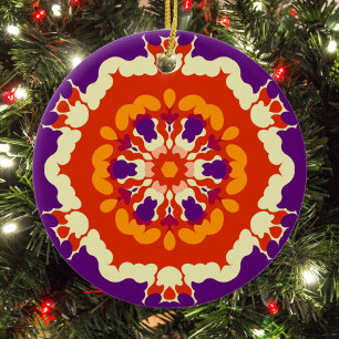 Retro Mandala Paarse rood en Sinaasappel Keramisch Ornament