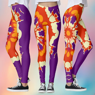 Retro Mandala Paarse rood en Sinaasappel Leggings