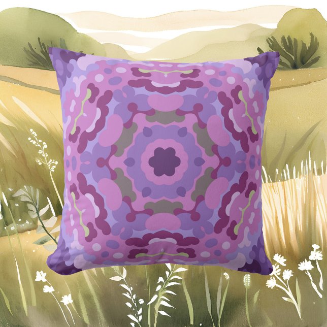 Retro Mandala Paarse roze en blauw Kussen (Creator heeft geüpload)