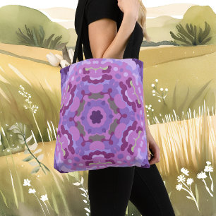 Retro Mandala Paarse roze en blauw Tote Bag