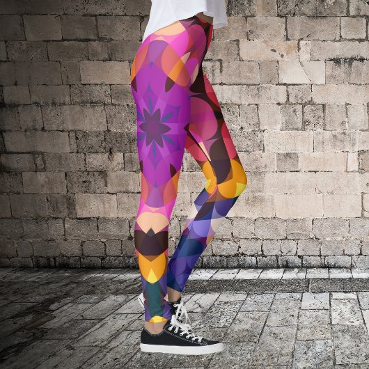 Retro Mandala Paarse roze en geel Leggings