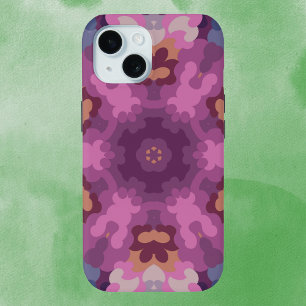 Retro Mandala Paarse Roze en Sinaasappel iPhone 15 Case