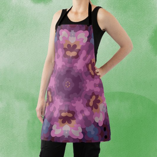 Retro Mandala Paarse Roze en Sinaasappel Schort