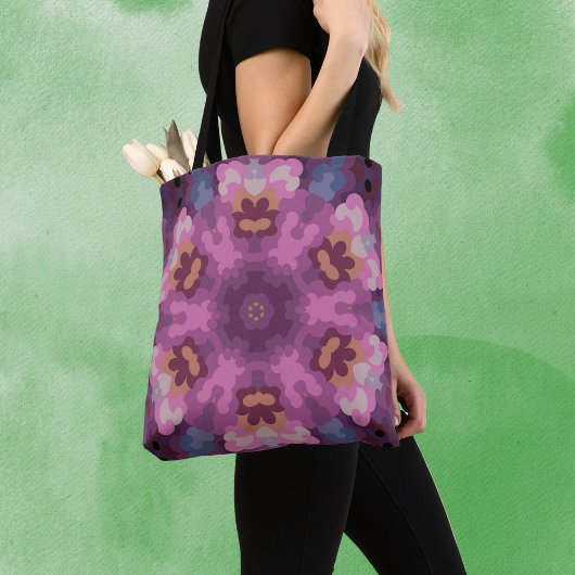 Retro Mandala Paarse Roze en Sinaasappel Tote Bag