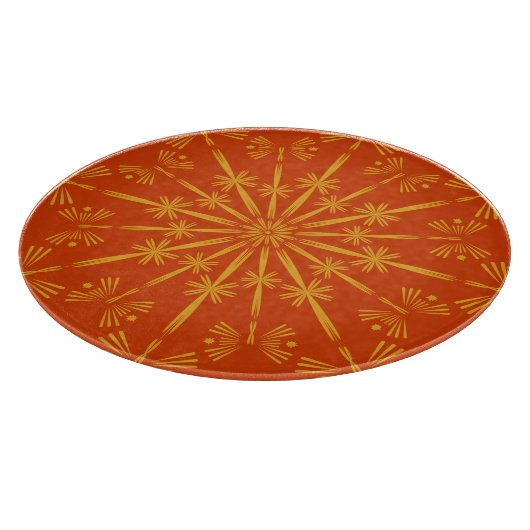 Retro Mandala Papaya Glass Cutting Board Snijplank (Hoek)