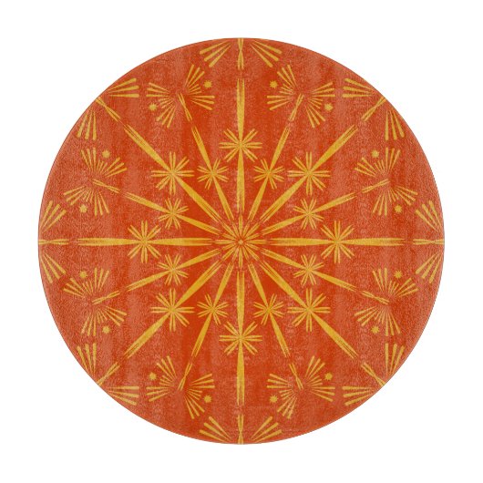 Retro Mandala Papaya Glass Cutting Board Snijplank (Voorkant)
