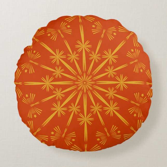 Retro Mandala Papaya Round Pillow Rond Kussen (Voorkant)