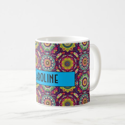 Retro Mandala Patroon Persoonlijk Koffiemok (Voorkant rechts)