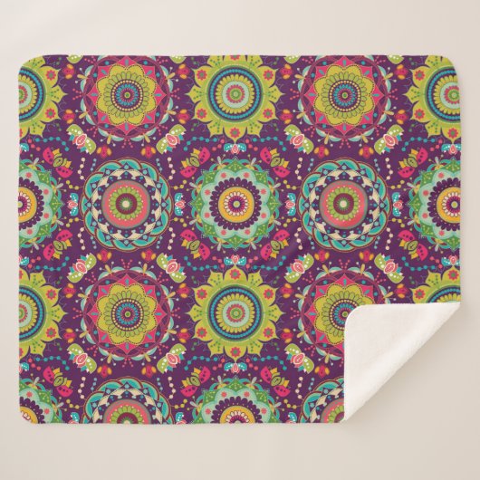 Retro Mandala Pattern Sherpa Deken (Voorkant (horizontaal))