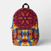 Retro Mandala Rood Blauw en Geel Bedrukte Rugzak (Voorkant)