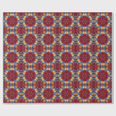 Retro Mandala Rood Blauw en Geel Cadeaupapier (Vlak)