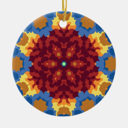 Retro Mandala Rood Blauw en Geel Keramisch Ornament (Voorkant)