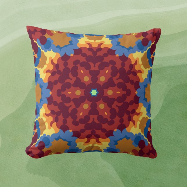 Retro Mandala Rood Blauw en Geel Kussen (Creator heeft geüpload)
