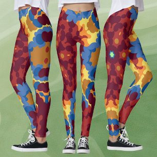 Retro Mandala Rood Blauw en Geel Leggings