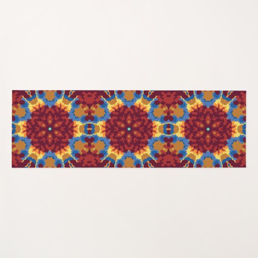 Retro Mandala Rood Blauw en Geel Yogamat (Voorkant (horizontaal))