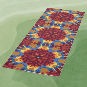 Retro Mandala Rood Blauw en Geel Yogamat