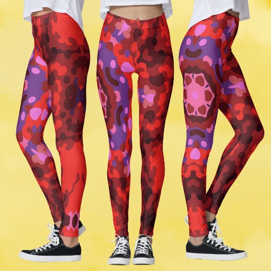 Retro Mandala rood en Paarse Leggings