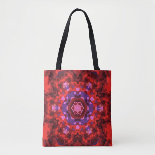 Retro Mandala rood en Paarse Tote Bag (Voorkant)
