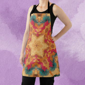 Retro Mandala rood geel en blauw Schort