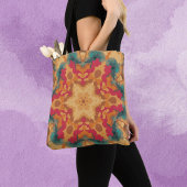 Retro Mandala rood geel en blauw Tote Bag