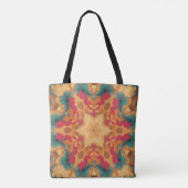 Retro Mandala rood geel en blauw Tote Bag (Achterkant)