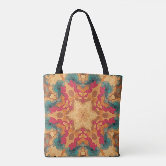 Retro Mandala rood geel en blauw Tote Bag (Achterkant)