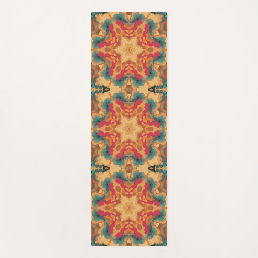 Retro Mandala rood geel en blauw Yogamat (Voorkant)