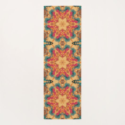 Retro Mandala rood geel en blauw Yogamat (Achterkant)