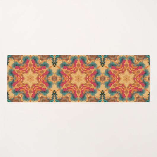 Retro Mandala rood geel en blauw Yogamat (Voorkant (horizontaal))