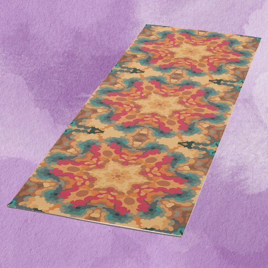 Retro Mandala rood geel en blauw Yogamat
